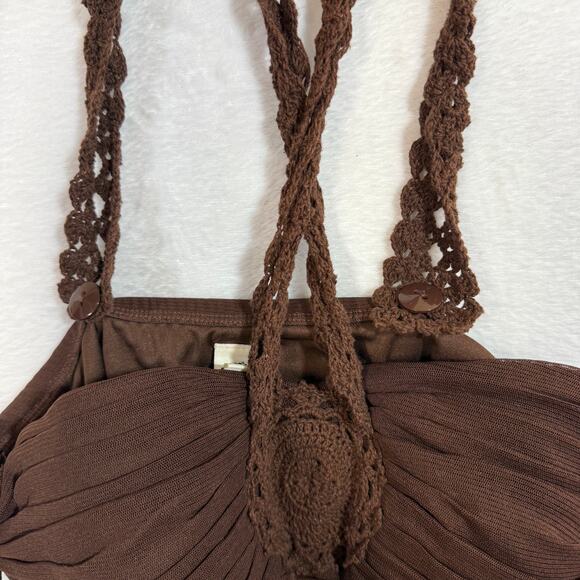 Sangria 6 Brown Midi Dress Ruched Crochet Boho Y2K Fairy RenFaire Fest‎ Romantic - Picture 6 of 12